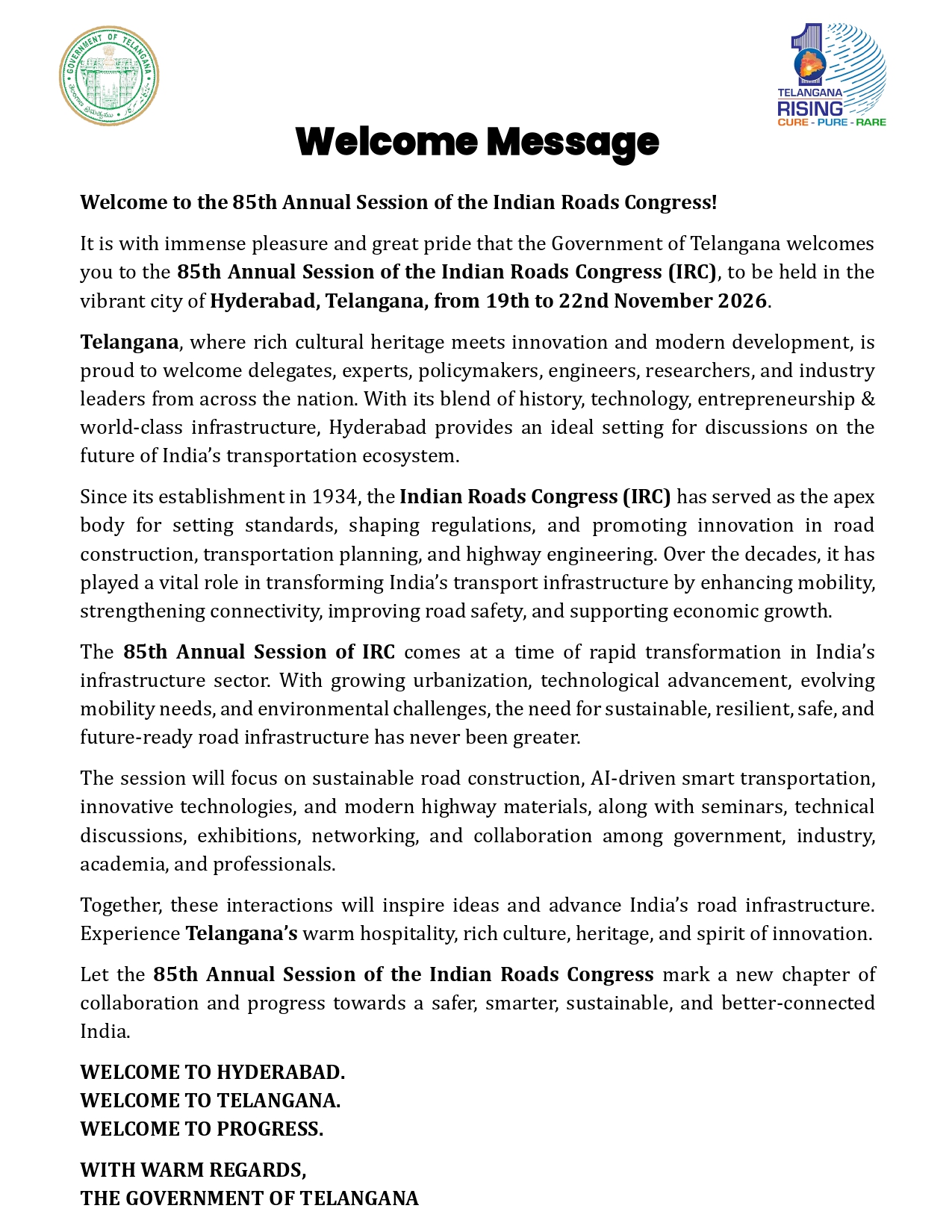 Welcome Message